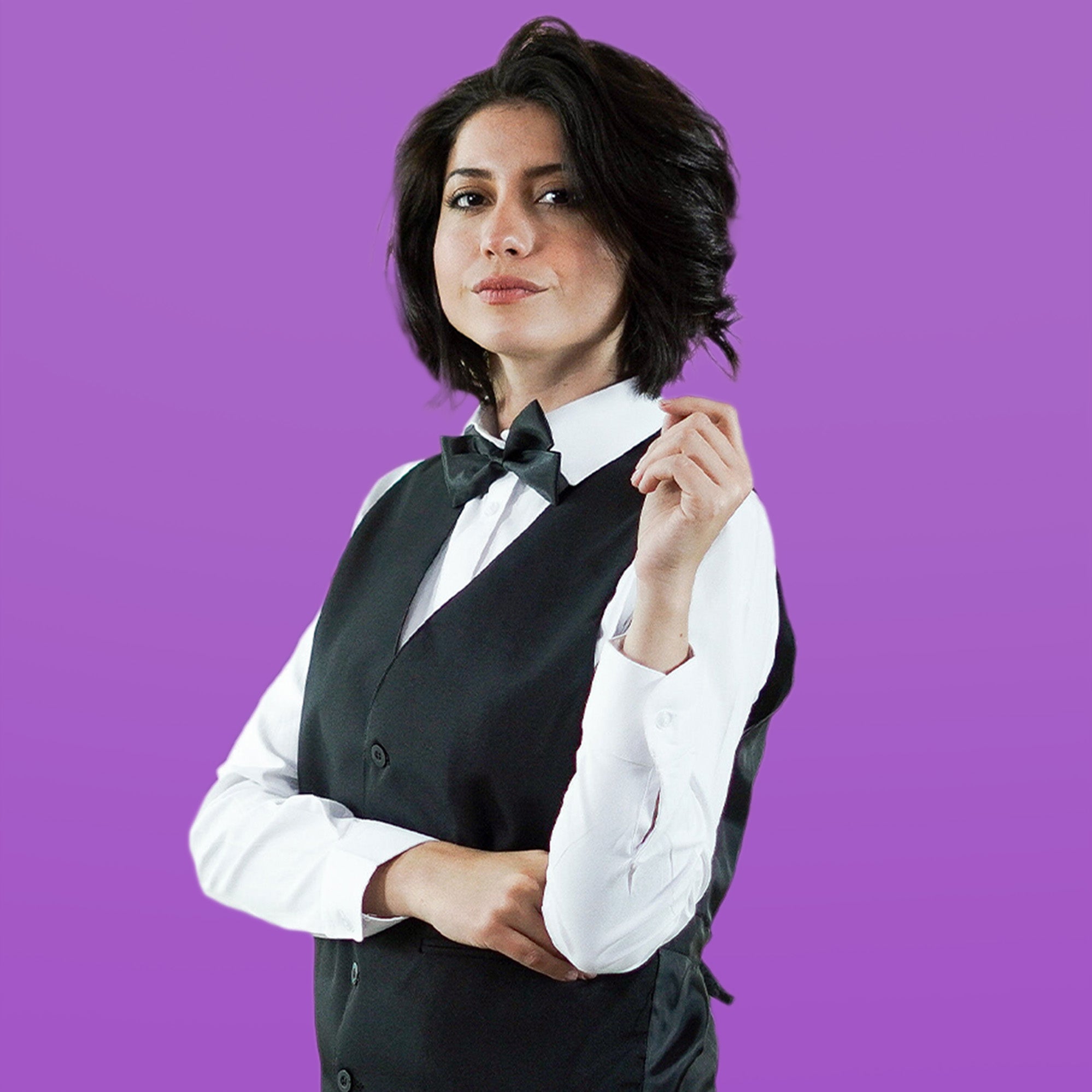 Combo Camisa Oxford +Pantalón +Chaleco Negro+Corbatín - Mujer